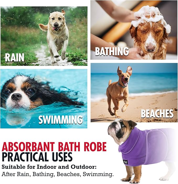 Tuff Pupper Fast Drying Dog Bath Robe | 800 GSM Plush Dog Towel Bathrobe/Dressing Gown | Super Absorbent Pet/Puppy Bathrobe | Adjustable Hood & Belly Strap | Super Soft | Fast Drying (XXXL, Purple)