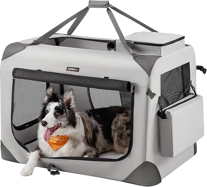 Feandrea 36 Inches Collapsible Soft Dog Crate, Portable Travel Dog Crate for Indoor and Outdoor Use, Dog Carrier Kennel with Safety Zippers, for Living Room, Car, Travelling, Smoke Gray UPDC090G02
