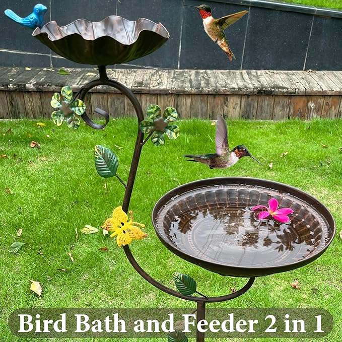 Metal Bird Baths for Outdoors, 44" Height Cast Iron Pedestal Bird Bath and Feeder, Vintage Sturdy Heavy Duty Birdbath Bowl, Tall Floral Accents Birdbaths for Garden Yard Patio Porch Decor