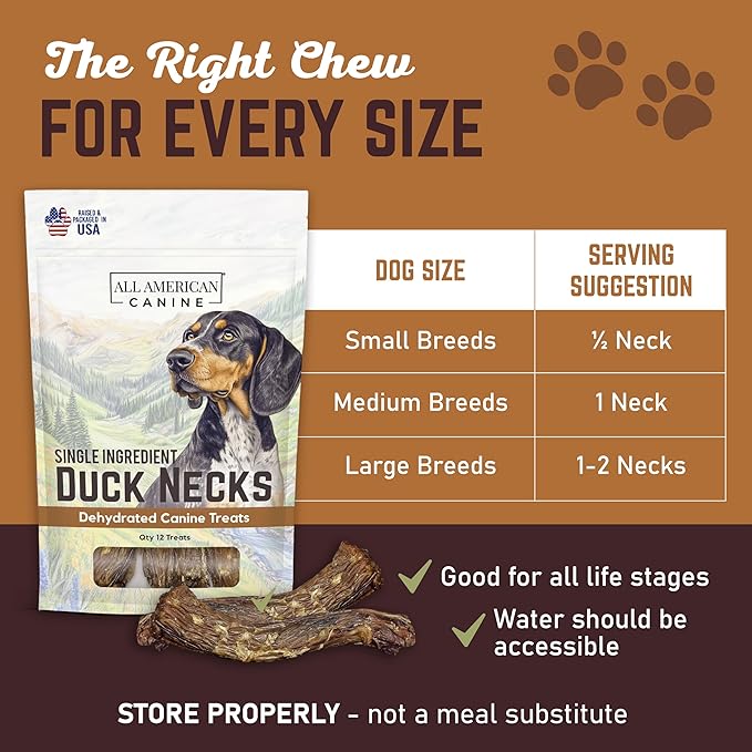 12 Natural Duck Neck Dog Treats – Single Ingredient, Dehydrated & Chewy – Low-Fat, High-Protein Training Reward – Made in USA