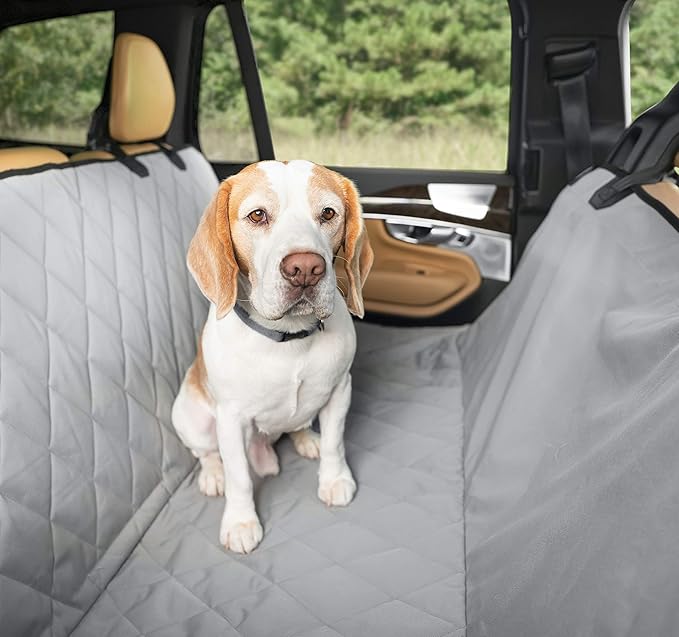 Plush Paws Products Premium Rear Car Seat Protector w/Hammock | Washable & Waterproof Back Seat Dog Cover for Car, Truck, & SUV | Nonslip, Tear Resistant Pet Seat Cover | Regular Grey