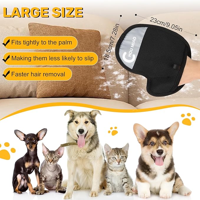 2 Pack Pet Hair Removal Gloves, Reusable Electrostatic Glove Pet Hair Removal Brush for Dogs Cats Grooming, Pet Hair Remover Tool for Furniture, Clothing, Couch, Carpet, Car Seats