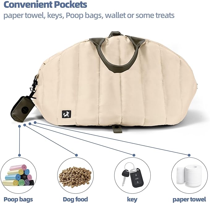Sytopia Dog Bag Carrier for Small and Medium Dogs, Waterproof and Washable, Travel Pets Purse up to 15 Lbs, Car Seat & Bed, Adjustable Leashes, Cream Beige