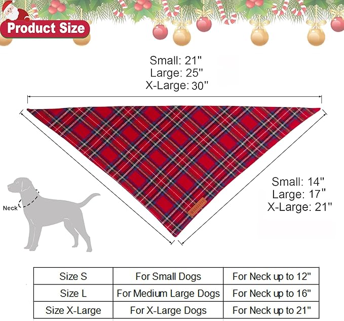 ADOGGYGO Christmas Dog Bandana 2 Pack, Stylish Plaid Pet Scarf, Premium Cotton Fabric, Multiple Sizes Offered, Christmas Bandanas for Medium Large Dogs Pets (Large)