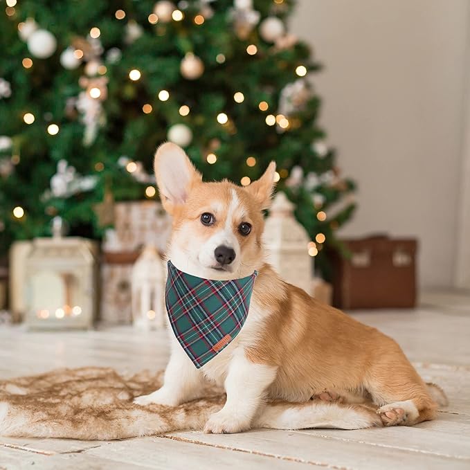 ADOGGYGO Christmas Dog Bandana 2 Pack, Stylish Plaid Pet Scarf, Premium Cotton Fabric, Multiple Sizes Offered, Christmas Bandanas for Medium Large Dogs Pets (Large)
