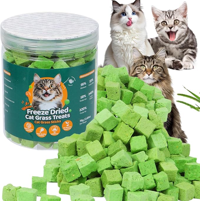 100g Freeze-Dried Cat Grass Treats, Natural Hairball Treatment for Cats, Edible Cats Chew Toy Cat Treats Snack for Teething Cleaning Hairball Removal