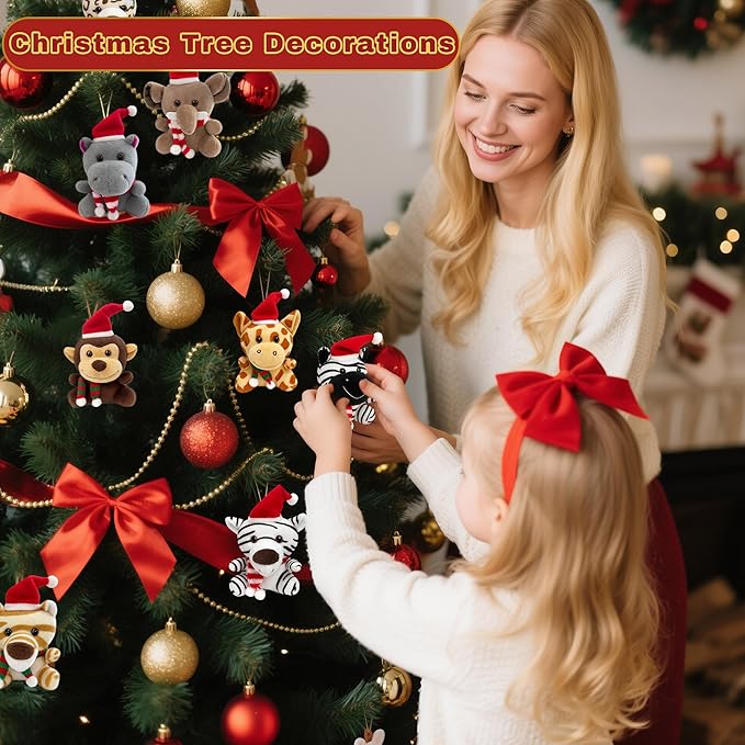 10pcs Stocking Stuffers for Kids - Small Stuffed Animals Bulk, 6.1 Inch Mini Cute Plush Toys, Christmas Tree Decorations, Treasure Box Toys for Classroom
