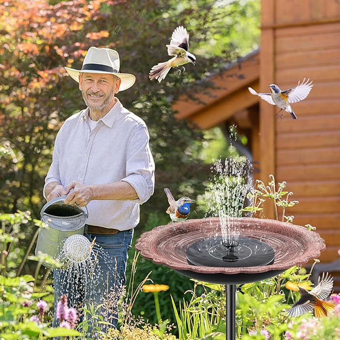 Bird Bath for Outside, MeyRolizn Metal Birdbath Birdfeeder Decorated with 5 Prong Base Stand, Outdoor Freestanding Bird Baths Feeder Bowl Garden Decor Yard Patio Lawn Art (Vintage Copper)