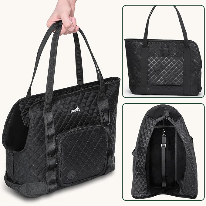 Pecute Dog Purse Carrier, Dog Carrier with Pockets for Small Dogs, Fits Dogs 5.5 lbs to 11 lbs, Cat and Puppies Tote Bag, Outing, Travel, Vet, Black