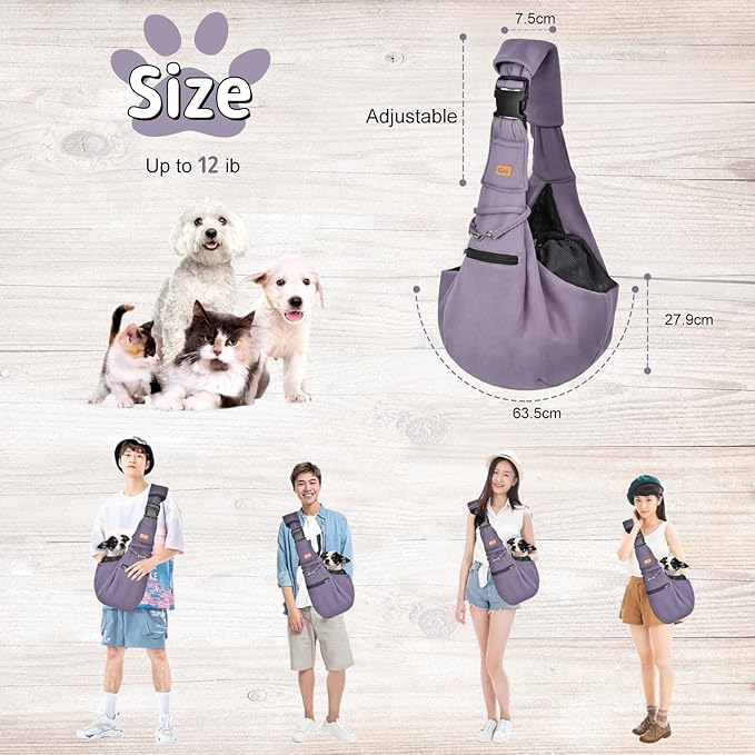 CUBY Dog and Cat Sling Carrier - Hands Free Reversible Pet Papoose Bag - Soft Pouch and Tote Design - Suitable for Puppy, Small Dogs Cats Outdoor (Purple, Adjust Strap 2.0)