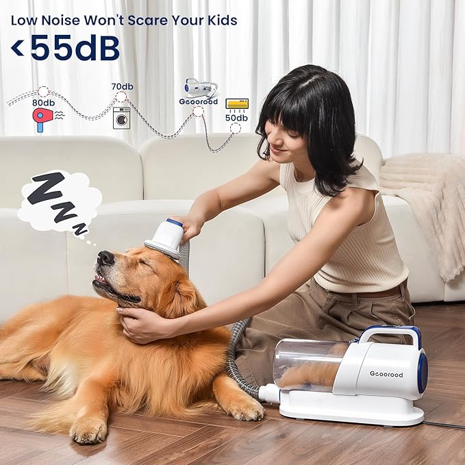 Dog Grooming Vacuum Kit, 5 in 1 Pet Hair Grooming Tools 13000Pa 2.2L Dust Cup with Clippers for Dogs Cats Shedding Brush Remover at Home Bule