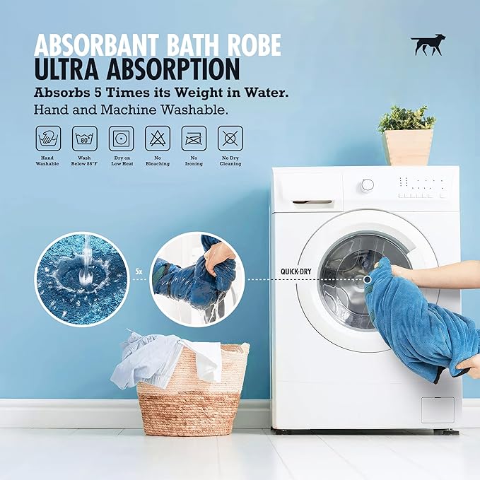 Tuff Pupper Fast Drying Dog Bath Robe | 800 GSM Plush Dog Towel Bathrobe/Dressing Gown | Super Absorbent Pet/Puppy Bathrobe | Adjustable Hood & Belly Strap | Super Soft | Fast Drying (S, Blue)