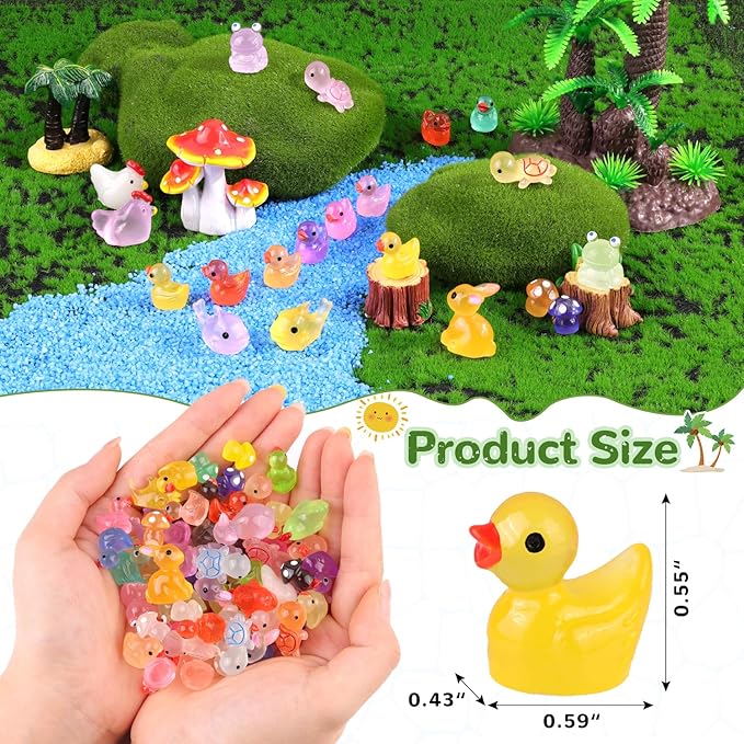 110PCS Mini Resin Animals Tiny Cute Glow Figures in Dark, Miniature Figurine to Hide, Little Animal Toys Small Accessories for Topper Desk Garden Dollhouse Landscape Aquarium Ornaments Crafts & Decor