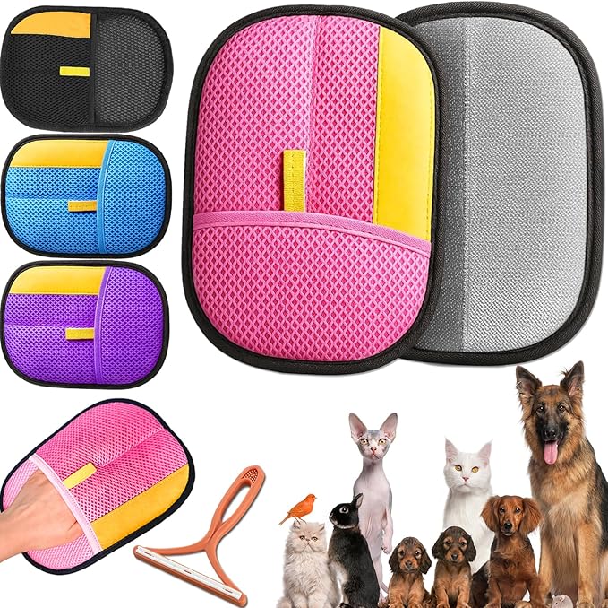 4PCS Upgraded Pet Hair Removal Gloves for Dogs & Cats, Pet Hair Removal Glove, Reusable Electrostatic Pet Hair Glove with Pet Hair Remover, Thickened Pet Hair Mitt for Clothing,Couch, Carpet, Car Seat