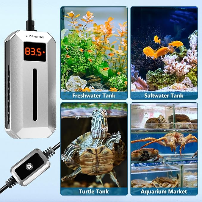 100W Aquarium Heater Fish Tank Submersible Water Heater with LED Digital Display Fish Tank Water Heater for 10-20 Gallons Freshwater & Saltwater Turtle Tanks Heater