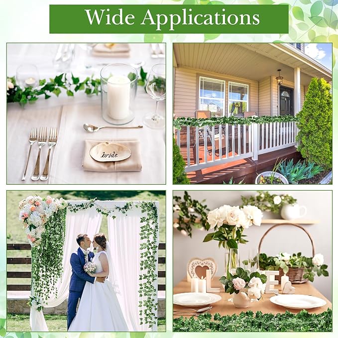 100 Pcs 722ft Artificial Ivy Garland Fake Vines Bulk Green Leaves Greenery Vines for Bedroom Hanging Plants for Wedding Garden Home Wall Jungle Themed Party Decorations