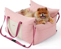 Lesure Small Dog Car Seat for Small Dogs -Soft Dog Booster Seat for Car with Storage Pocket and Clip-On Safety Leash and Thickened Memory Foam Filling, Pet Travel Carrier Bed Strawberry Cream