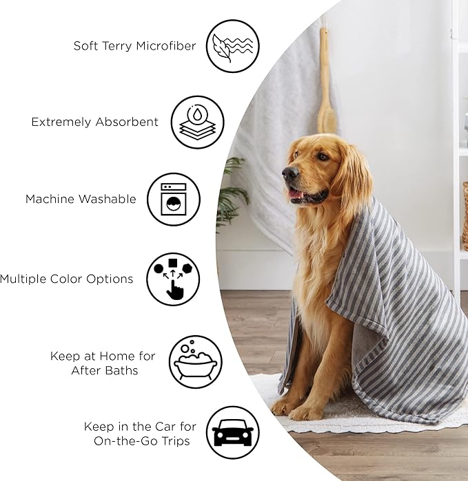 Bone Dry Pet Grooming Towel Collection Absorbent Microfiber Drying Set, 15x30", Embroidered Rose, 3 Count
