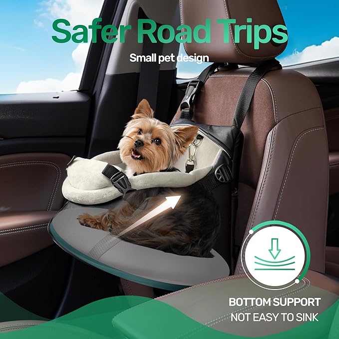 YUDODO Small Dog Car Seat Under 7lbs Luxury PU Leather Dog Booster Seat with Safety Belt, Soft Cushion, Can be Used as Pet Front Carrier Backpack Black