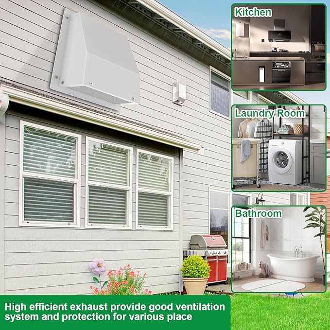 10 Inch Hooded Wall Vent, Dryer Vent Cover Outside, Outdoor Wall Exhaust Vent Cover, Wall Vent Cap-Galvanized Steel with Damper & Screen for Dryer Ventilation&Outdoor Air Exhaust