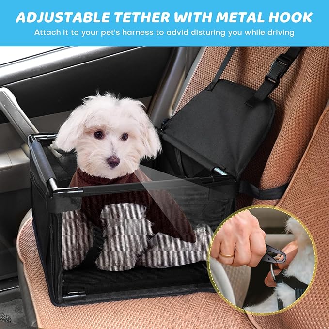 Dog Car Seats for Small and Medium Dogs,Portable Puppy/Pet Car Booster Seat with Clip-On Leash and Mesh Window for Pet Up to 20 lbs