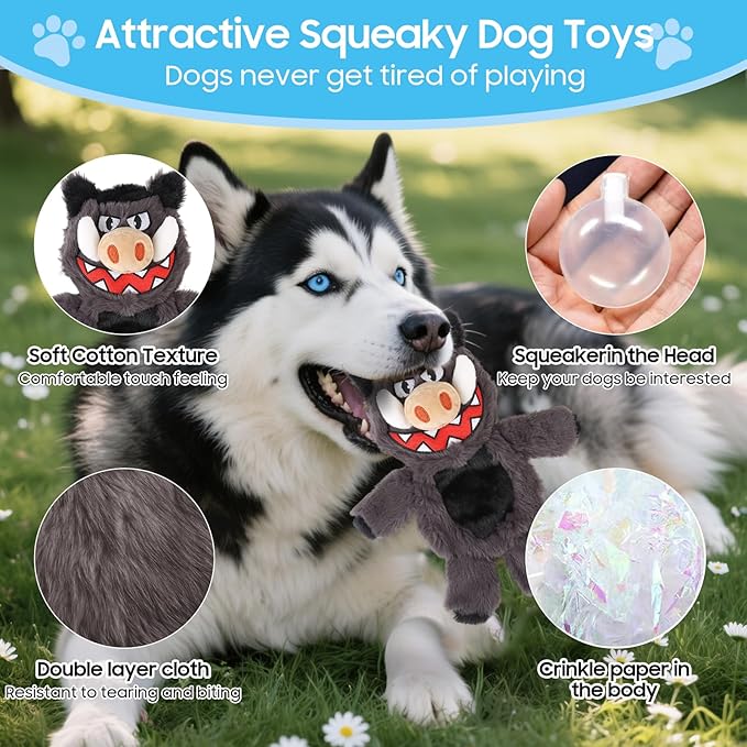 Bzonsmart Squeaky Dog Toys, 5 PCS Crinkle Dog Toy Plush, Dog Toys Value Pack for Small Medium and Large Dogs, Dog Chew Toys to Keep Them Busy