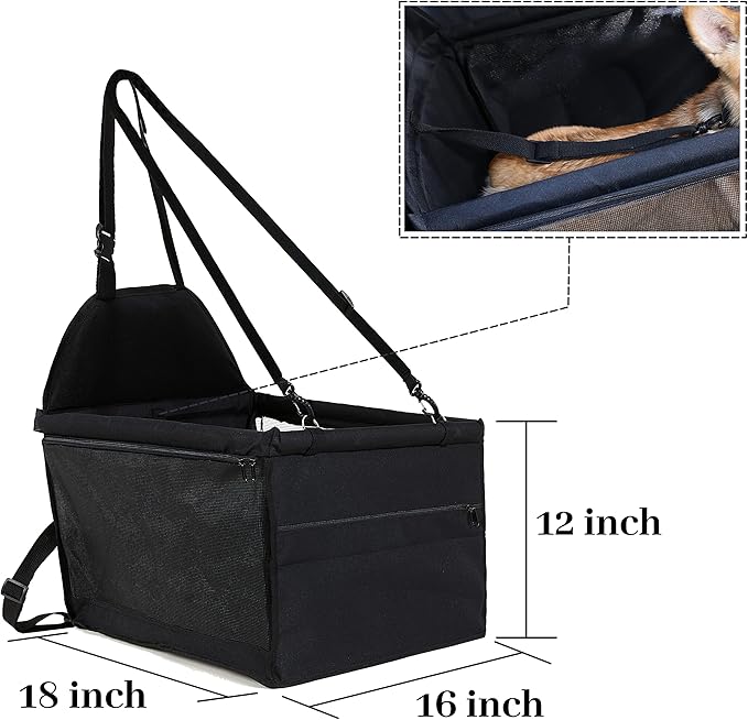 Dog Travel Car Seat Pet Car Booster with Clip-On Safety Leash,Reinforce Support Pipe Anti-Collapse,Portable Collapsible Travel Bags for Dogs Cats or Other Medium Pet Under 35lb,Black M