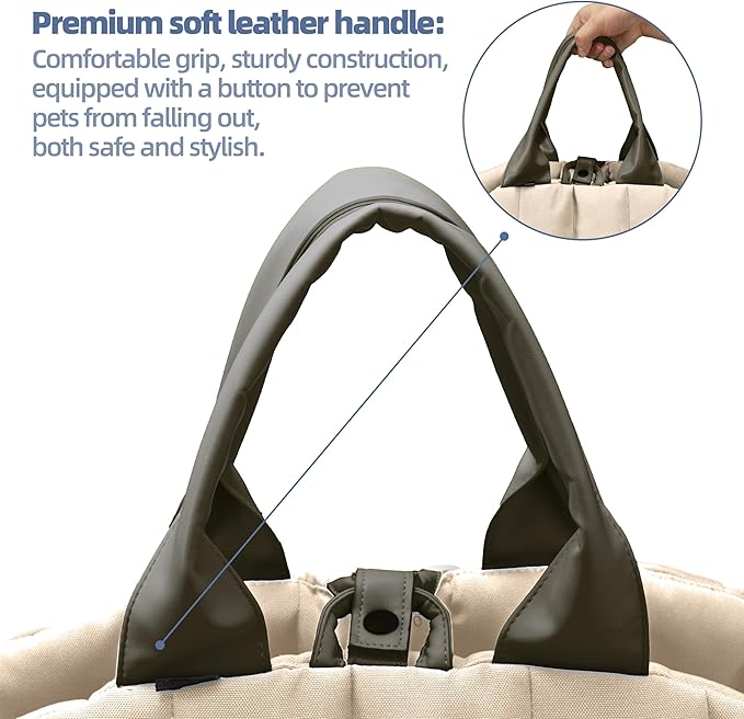 Sytopia Dog Bag Carrier for Small and Medium Dogs, Waterproof and Washable, Travel Pets Purse up to 15 Lbs, Car Seat & Bed, Adjustable Leashes, Cream Beige