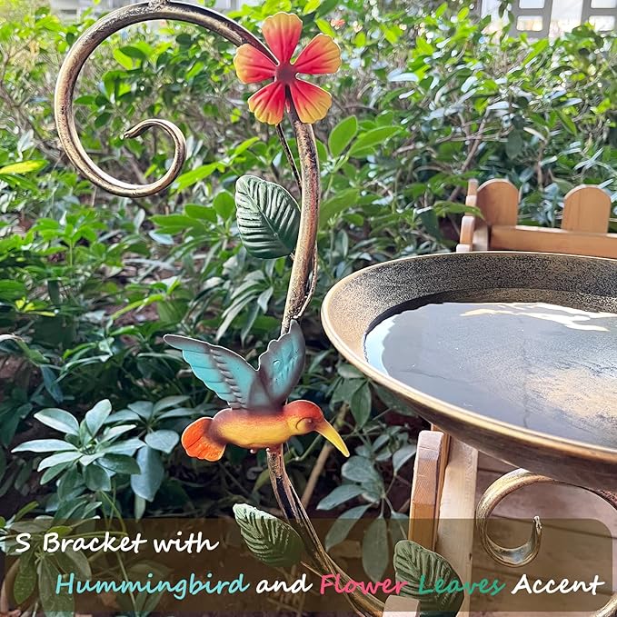 Deck Bird Bath and Feeder, Metal Decorative Bird Bath for Deck Railing, Detachable Balcony Bird Baths, Antique Gold Birdbath with Adjustable Clamp for Outdoors Patio Porch Garden Rail Mount