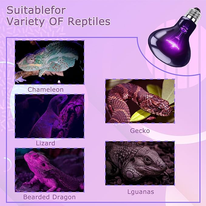 100W Reptile Night Light Bulb, UVA Heat Lamp – Simulated Natural Moonlight Purple Basking Bulb for Bearded Dragon, Lizard, Snake, Turtle, Chameleon, Amphibians, Aquarium & Terrarium Use