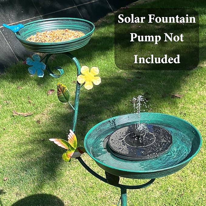 Bird Bath for Outside, 43" Tall Bird Baths and Feeders for Outdoors, Cast Iron Bird Bath and Feeder Combo, Metal Heavy Duty Birdbath Pedestal, Floral Decorative Birdbaths for Outdoor Garden