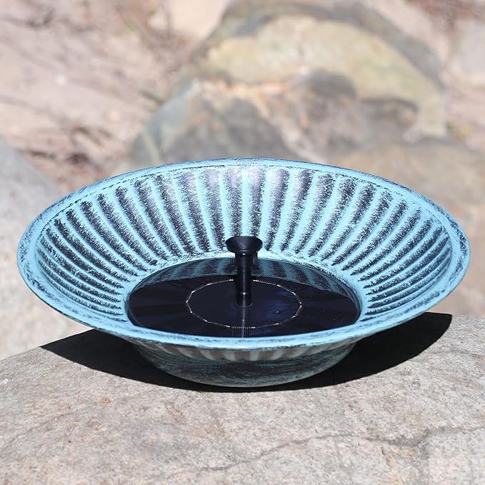 12.3" Solar Fountain Bird Bath for Outside, Metal Solar Bird Bath Fountains, Bird Bath Bubbler for Garden Patio Decor-Blue