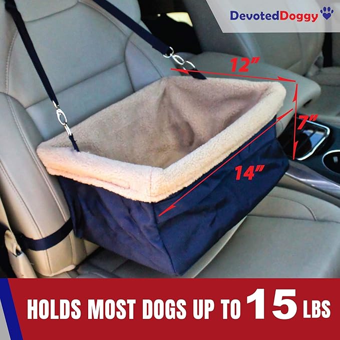 Deluxe Dog Car Seat Fits Pets up to 15lbs, Dog Booster Seat, Padded Cushioning, Adjustable Straps, Metal Frame Encasing, Installs in Seconds, Collapsible Canvas and Easy to Clean