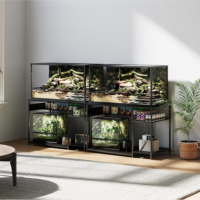120 Gallon Fish Tank Stand with Power Outlets, Heavy Duty Large Aquarium Stand with Light, Double Reptile Tank Turtle Terrariums Table for Fish Tank Accessories Storage,1100LBS Capacity