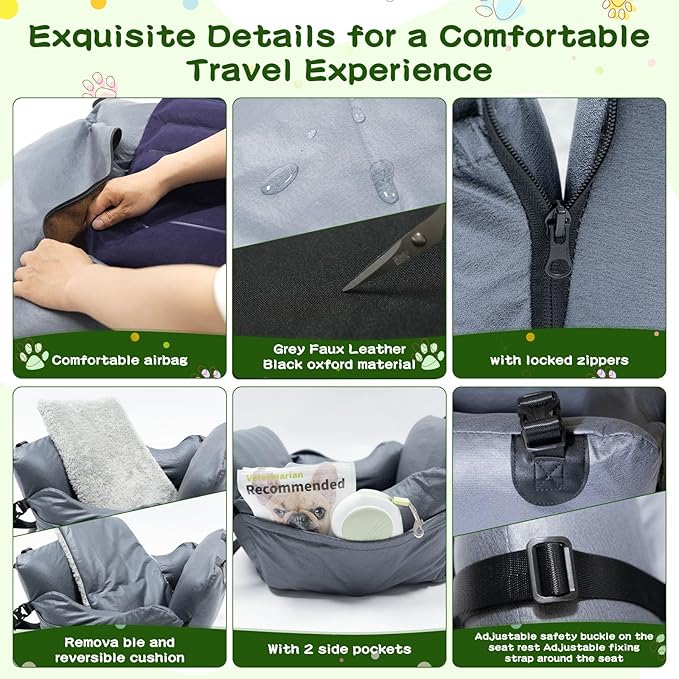 VVICOGARD Dog Car Seats for Small Dogs, Removable Airbag Design Black Washable Pet Booster Seat with Thick Cushion, Travel Doggie Bed Carseat for Small Dog Up to 33 lbs