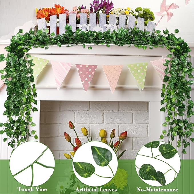 100 Pcs 722ft Artificial Ivy Garland Fake Vines Bulk Green Leaves Greenery Vines for Bedroom Hanging Plants for Wedding Garden Home Wall Jungle Themed Party Decorations
