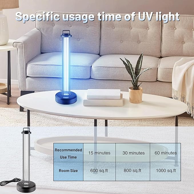 100W UV Sanitizer Light, Portable Ultraviolet Light with 3-Gear Timer, 110V, 99.99% UVC Ozone Free UV Lamp for Home, Office, Hotel, School