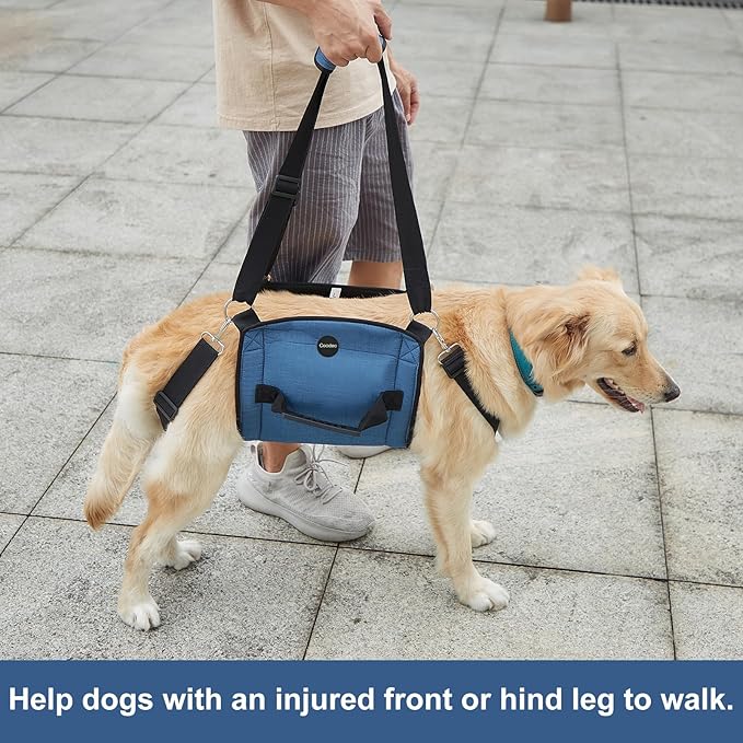COODEO Dog Carry Sling, Emergency Backpack Pet Legs Support & Rehabilitation Dog Lift Harness for Nail Trimming, Dog Carrier for Senior Dogs Joint Injuries, Arthritis, Up and Down Stairs(XL, Blue)