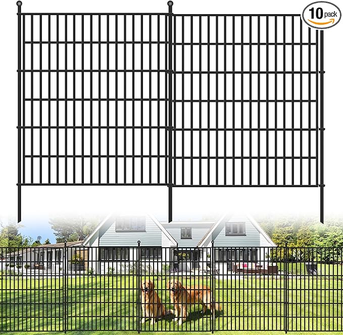 10 Panels No Dig Garden Fence, 40 in(H) X 24.2 ft(L) Metal Fence Panels, Thickened Rustproof Garden Fencing, Animal Barrier Fence for for Dogs, Rabbits, Landscape, Patio