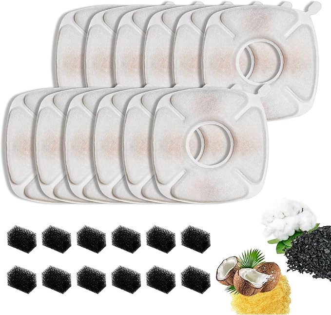 12+12 Pack Pet Fountain Replacement Filters Compatible with Veken 67oz 84oz 95oz 135oz Plastic Stainless Steel Pet Water Dispenser, Cat Water Fountain Filters for Dog Cat with Foam Filter