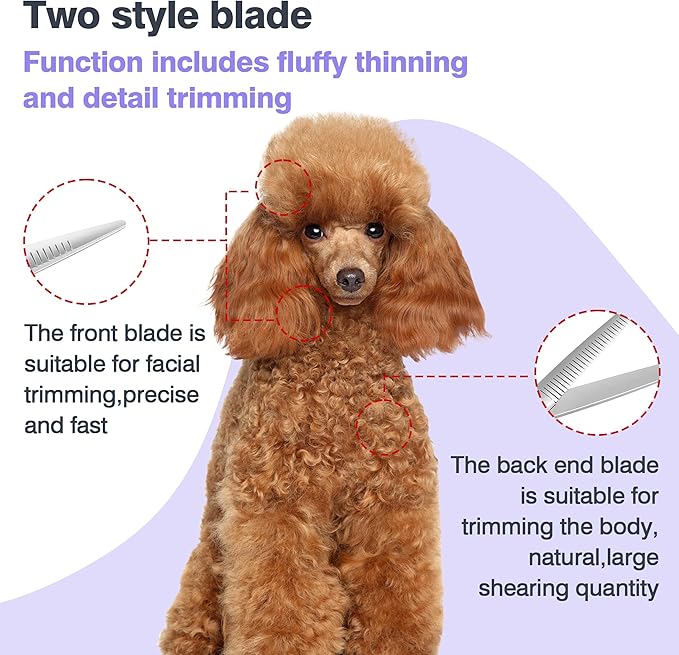 Professional Curved Thinning Scissors for Dog Grooming, 30-Degree Curvature, Japanese 440C for Trimming Dogs Cats and Other Pets face and paws (Pointy-tongued Blender)
