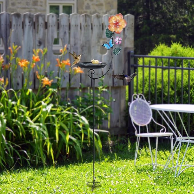 hogardeck Small Metal Bird Bath for Outside, 8” Dia Bowl Bird Baths Feeder Bowl for Outdoors, Standing Birdbaths & Birdfeeder for Garden Patio Yard Lawn Decor