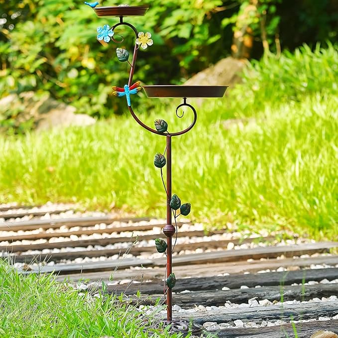 Bird Baths for Outdoors, 43" Tall Cast Iron Bird Bath and Feeder, Pedestal Bird Bath for Outside, Metal Heavy Duty 2 in 1 Birdbaths and Bird Feeders, Decorative Birdbath for Garden Yard
