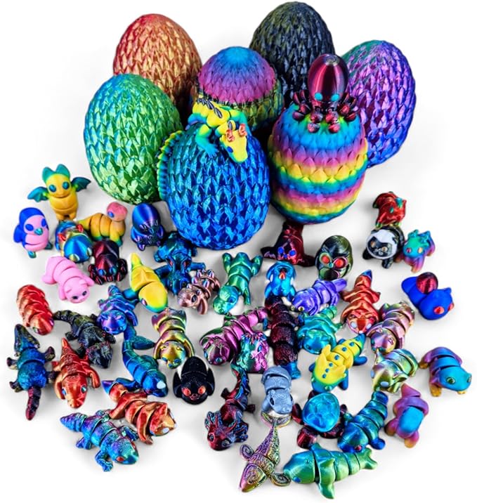 10 Pack Mystery Mini Animal Packs - 3D Printed Animals Articulating Figurines - Unique and Fun Designs Includes Mystery Egg - Stress Relief (Mystery Gemstone 10)