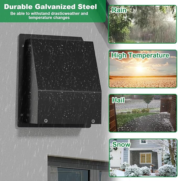 10 Inch Hooded Wall Vent with Screen and Damper, Outdoor Wall Exhaust Vent Cover Cap for Residential Housing Kitchen Rangeand Outside Air Exhaust, Galvanized Steel,Widely Applicable, Black