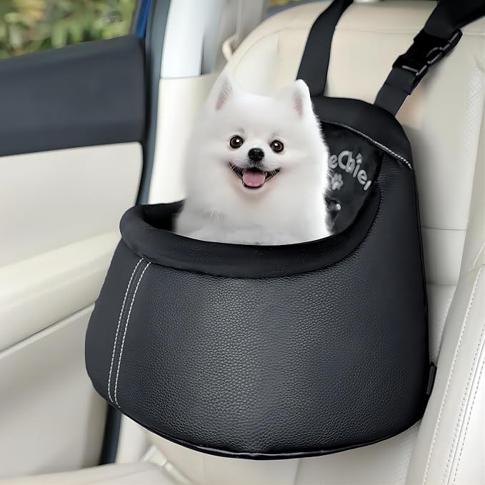 Dog Car Seat for Small Dogs Under 6 lbs (3kg), Deluxe Dog Booster Car Seat with Durable Belt and Buckles, Portable and Soft Pet Booster Seat, Black