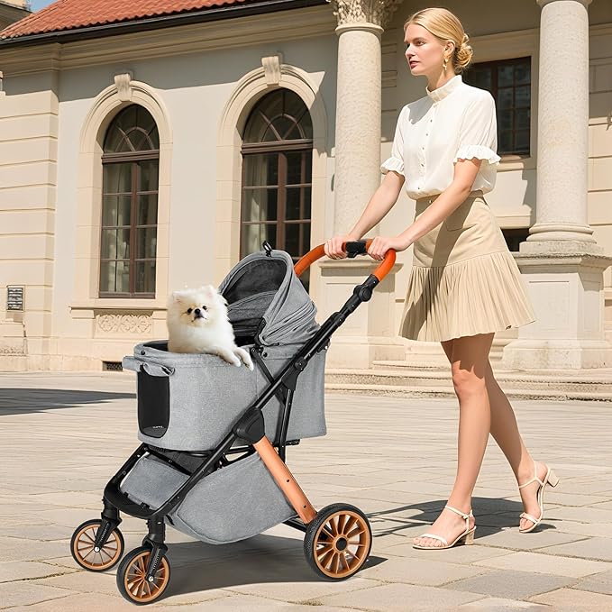 MAMIZO Foldable Dog Stroller for Medium Small Dogs Cats Up to 55 Lbs, Aluminum and Carbon Steel Frame Pet Stroller, Height-Adjustable Handle Puppy Strollers with Zipperless Design, Shock Absorbers