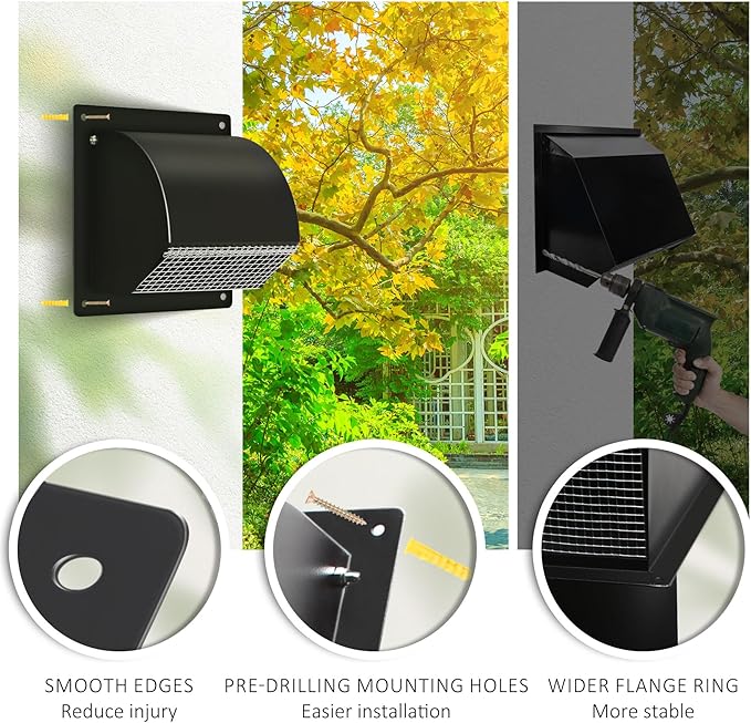 10 inch Steel Hooded Wall Vent with Screen,Arc-Shaped Wall Vent for Ventilation and Exhaust,Suit for Residential Housing and Industrial Facilities,Black