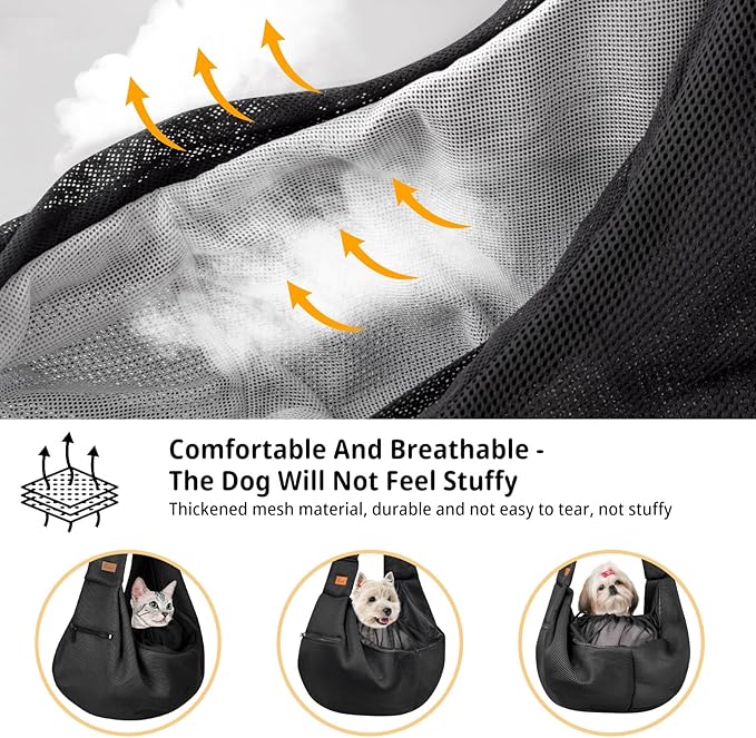CUBY Dog and Cat Sling Carrier - Hands Free Reversible Pet Papoose Bag - Soft Pouch and Tote Design - Suitable for Puppy, Small Dogs Cats Outdoor (Black-Mesh, Adjust Strap 2.0)
