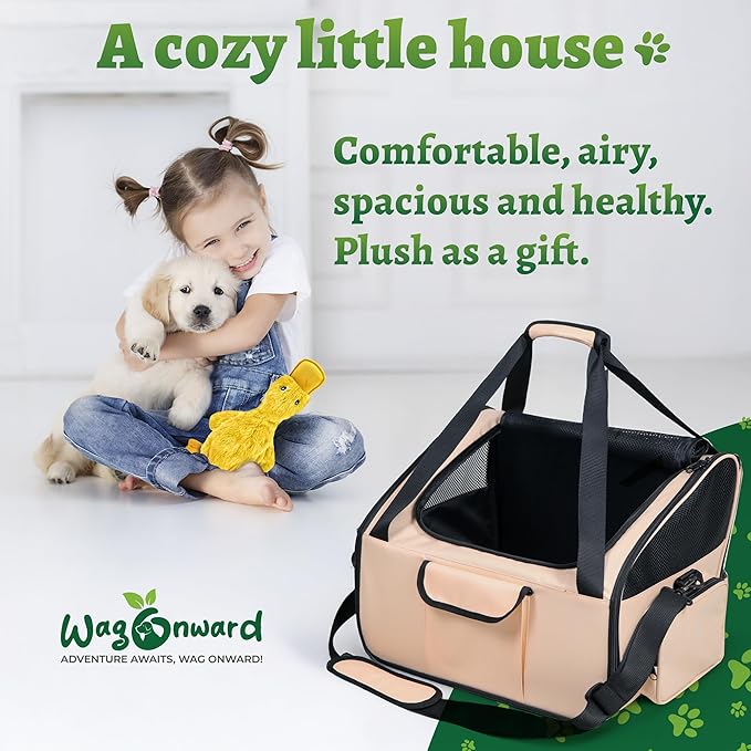 Dog Car Seat & Versatile Pet Carrier - 2in1 Dog Carriers for Small Dogs, Durable Polyester, Adjustable Straps, Breathable Mesh, Removable Pad, Toy Included - Ideal for Stress-Free Travel